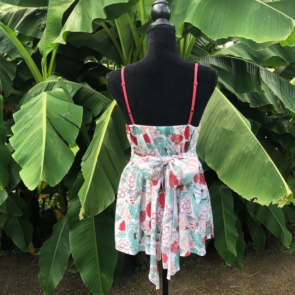 Copper Key Botanical Floral Teal & Orange Blouse - Picture 2 of 3